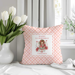 Lovely Fairy Girl Blush Floral Birthday Pillow 