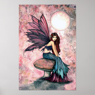Lovely Fairy on Mushroom Poster Print