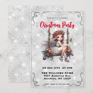 Lovely Fairy Silver White Glitter Christmas Party Invitation
