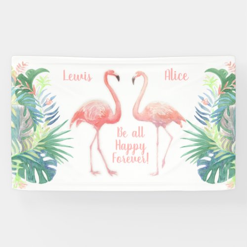 Lovely Fairy Tale For Two Flamingo Tropical Flower Banner