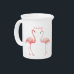 Lovely Fairy Tale For Two Flamingo Tropical Flower Beverage Pitcher<br><div class="desc">Lovely Fairy Tale For Two Flamingo Tea Cup - Design with Watercolor Illustration, calligraphy text, Beautiful two pink flamingo, tropical exotic flowers, foliage, jungle floral ornament, garden, summer, voyage, wedding day, holiday, birthday, vacation (gifts for her). Home > Kitchen & Dining > Drinkware > Pitchers . Text template. Personalize them...</div>