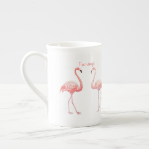 Lovely Fairy Tale For Two Flamingo Tropical Flower Bone China Mug