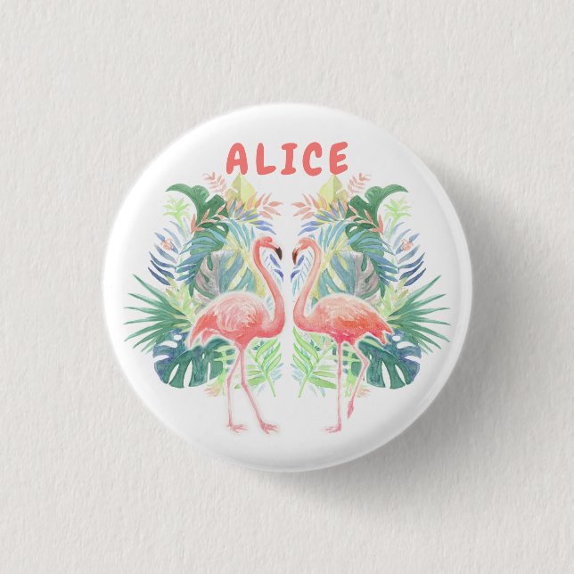 Lovely Fairy Tale For Two Flamingo Tropical Flower Button (Front)