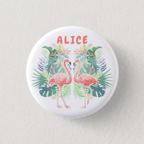 Lovely Fairy Tale For Two Flamingo Tropical Flower Button