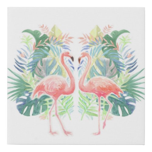 Lovely Fairy Tale For Two Flamingo Tropical Flower Faux Canvas Print