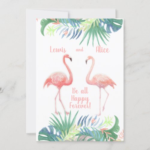 Lovely Fairy Tale For Two Flamingo Tropical Flower Invitation