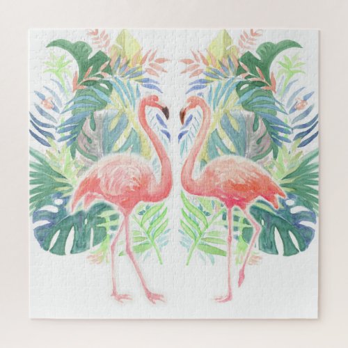 Lovely Fairy Tale For Two Flamingo Tropical Flower Jigsaw Puzzle