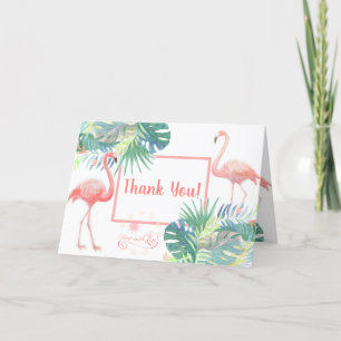 Lovely Fairy Tale For Two Flamingo Tropical Flower Letterpress Thank You Card