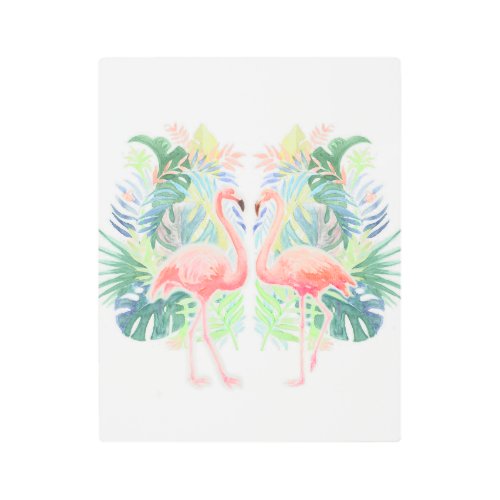 Lovely Fairy Tale For Two Flamingo Tropical Flower Metal Print