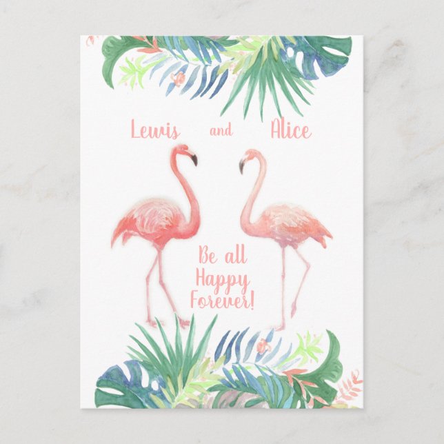 Lovely Fairy Tale For Two Flamingo Tropical Flower Postcard (Front)