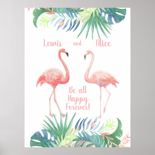 Lovely Fairy Tale For Two Flamingo Tropical Flower Poster