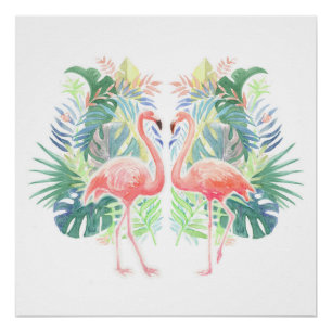 Lovely Fairy Tale For Two Flamingo Tropical Flower Poster