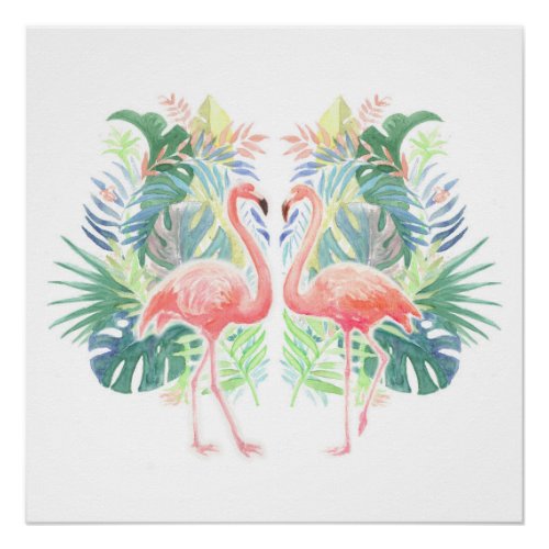 Lovely Fairy Tale For Two Flamingo Tropical Flower Poster