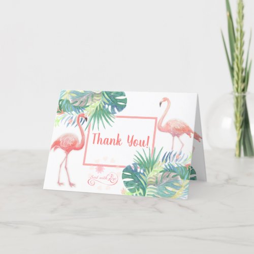 Lovely Fairy Tale For Two Flamingo Tropical Flower Thank You Card