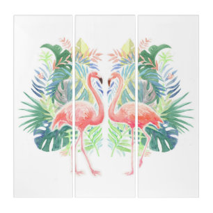 Lovely Fairy Tale For Two Flamingo Tropical Flower Triptych