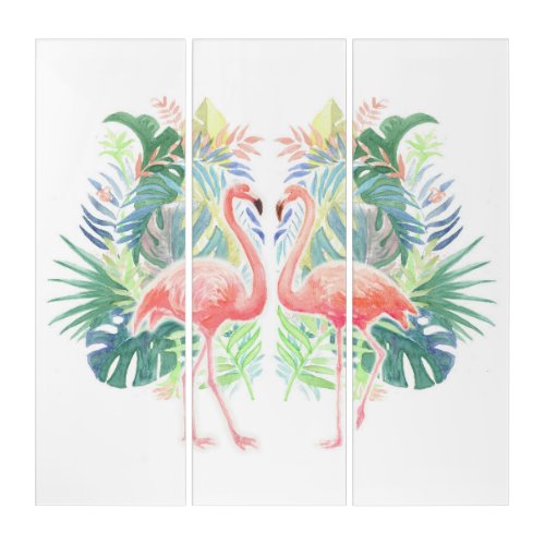 Lovely Fairy Tale For Two Flamingo Tropical Flower Triptych