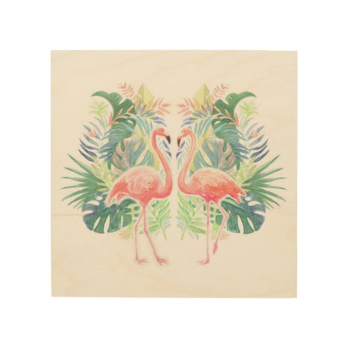 Lovely Fairy Tale For Two Flamingo Tropical Flower Wood Wall Art