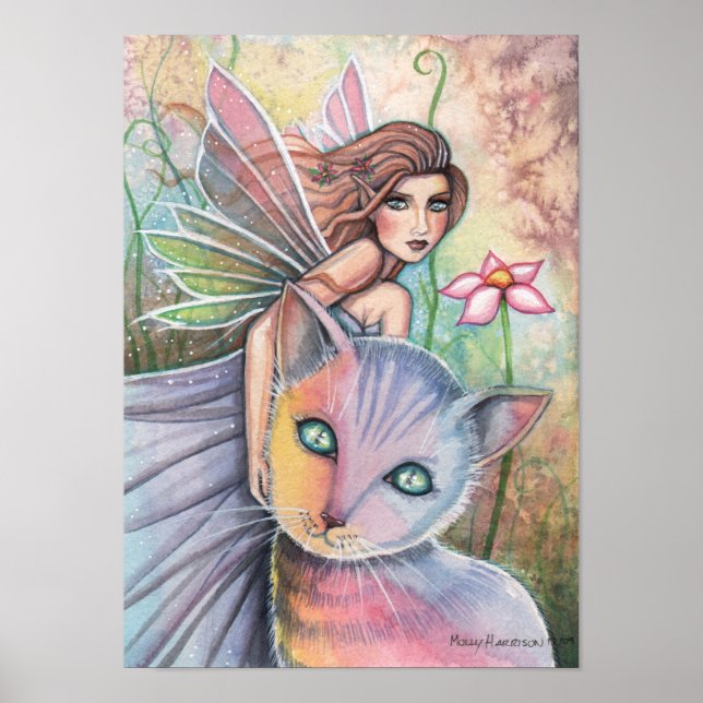 Lovely Fairy with Cat Poster by Molly Harrison (Front)