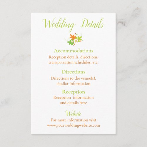 Lovely Fall Green and Orange Wedding details Enclosure Card