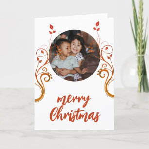 Lovely Family Photo Red Foliage Merry Christmas Holiday Card
