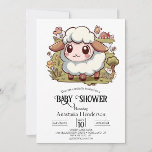 Lovely Farmyard Sheep Baby Shower Invitation