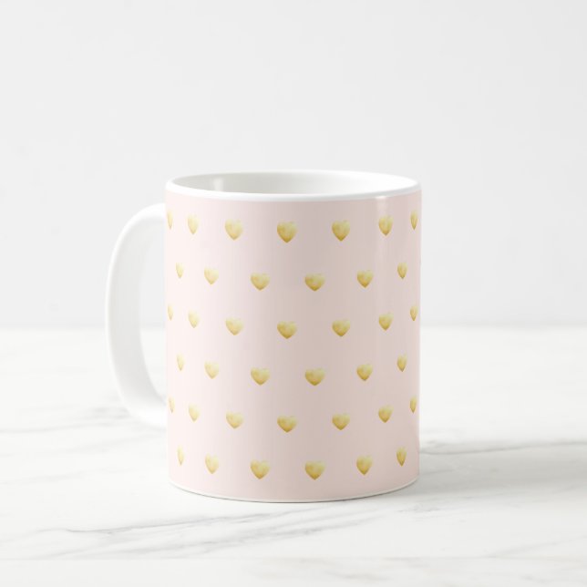 Lovely Faux Gold Hearts on Pale Blush Coffee Mug (Front Left)
