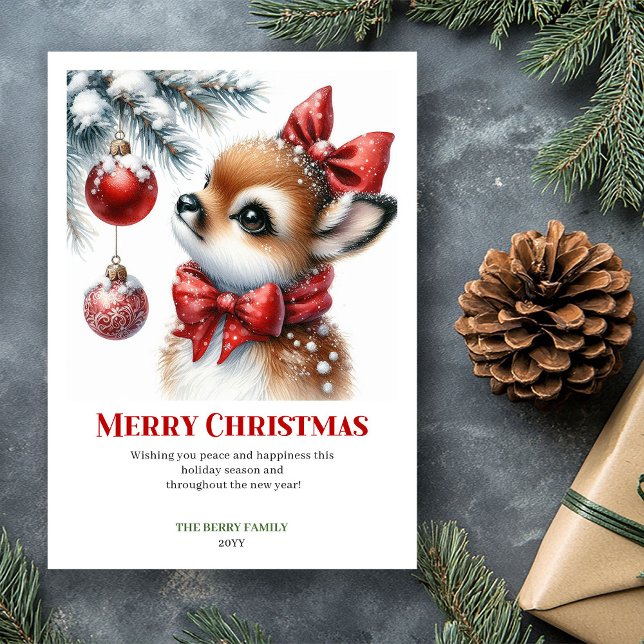 Lovely Fawn Watercolor Snowy Christmas Printable  Holiday Card (Lovely Fawn Watercolor Snowy Christmas Printable Christ)