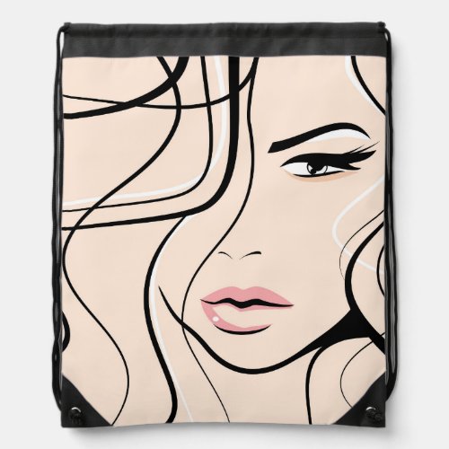 Lovely female face drawstring bag