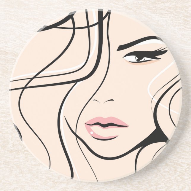 Lovely female face sandstone coaster (Front)