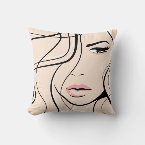 Lovely female face throw pillow