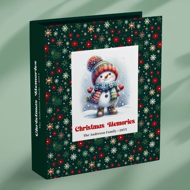 Lovely festive Christmas snowman custom boy memory 3 Ring Binder (Lovely festive Christmas snowman custom kids memory binder)
