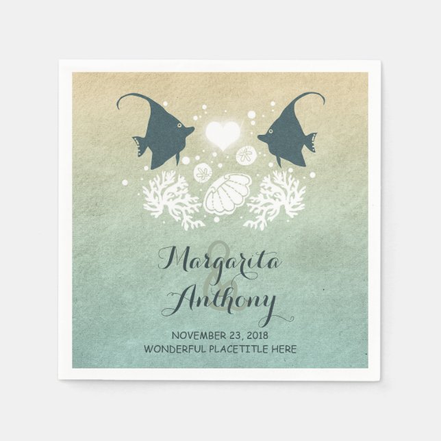 Lovely fish couple beach wedding paper napkins (Front)