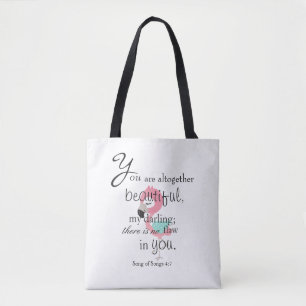Lovely Flamingo Bible Verse Pink and White Tote Bag