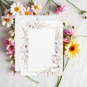 Lovely floral and butterfly frame monogrammed note card