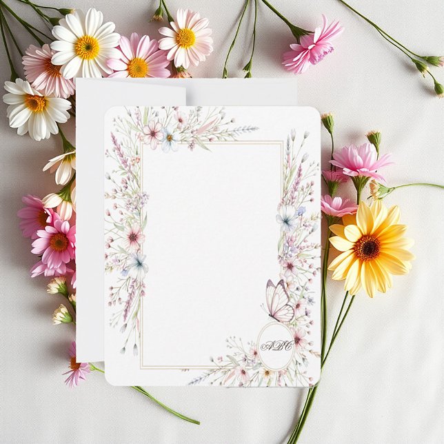 Lovely floral and butterfly frame monogrammed note card (Creator Uploaded)