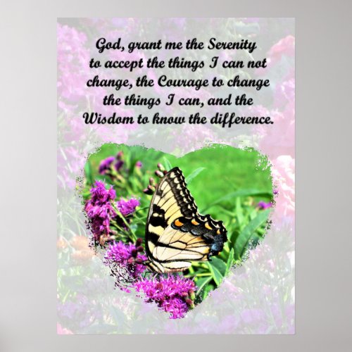 LOVELY FLORAL AND BUTTERFLY SERENITY PRAYER POSTER