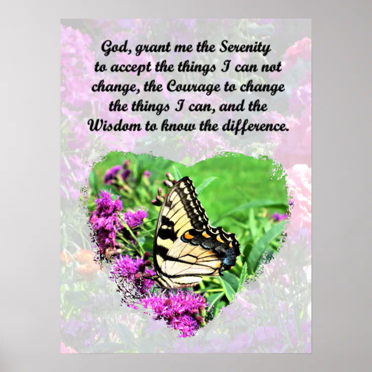 LOVELY FLORAL AND BUTTERFLY SERENITY PRAYER POSTER | Zazzle