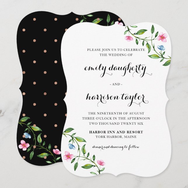Lovely Floral and Dots Wedding Invitation (Front/Back)
