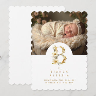 Lovely Floral B Initial Gold Glitter Newborn