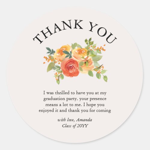 Lovely Floral Bloom Graduation Thank You Sticker