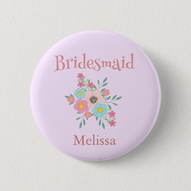 Lovely Floral Bouquet Bridesmaid Button (Front)