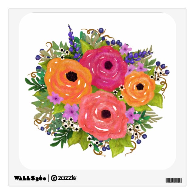 Lovely Floral Bouquet Watercolor Style Wall Decal (Front)