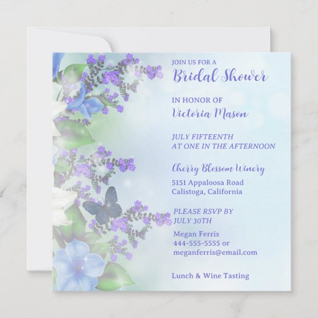 Lovely Floral & Butterfly Bridal Shower Invitation (Front)