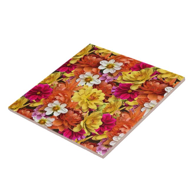 Lovely Floral Dahlia Flower Pattern Ceramic Tile