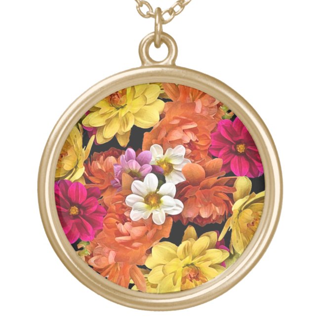 Lovely Floral Dahlia Flower Pattern Necklace