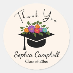 Lovely Floral Graduation Classic Round Sticker