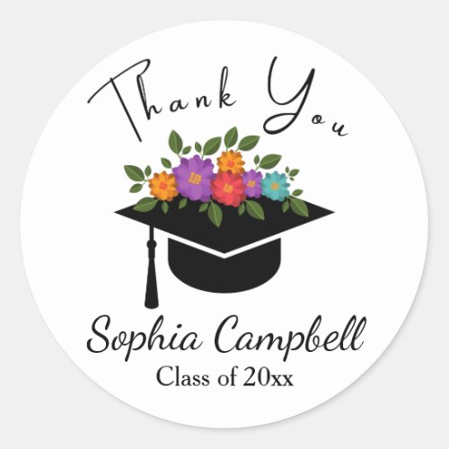 Lovely Floral Graduation Classic Round Sticker