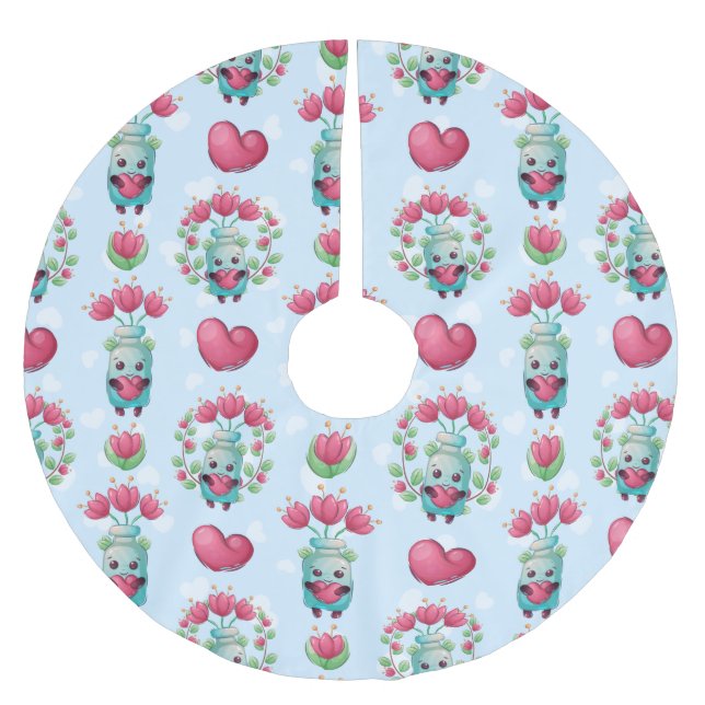 Lovely Floral Mason Jar Hearts Pattern Brushed Polyester Tree Skirt (Front)