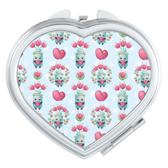 Lovely Floral Mason Jar Hearts Pattern Compact Mirror (Front)