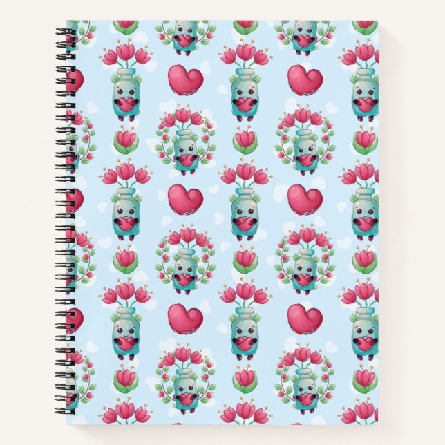Lovely Floral Mason Jar Hearts Pattern Notebook (Front)